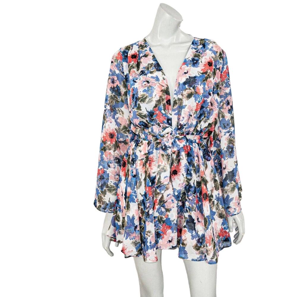 MISA Los Angeles Mini Dress tie Waist Tie-dye Floral Print Size XS - Picture 2 of 8